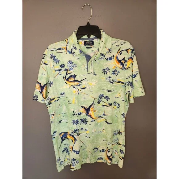 Polo Ralph Lauren Polo Shirt Men's L‎ Marlin Fish Nautical Tropical Classic Fit - Picture 2 of 5
